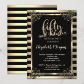 Elegant Gold Lijst, Stripes 50e verjaardag Kaart (Voorkant / Achterkant)