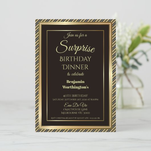 Elegant Gold Lijst Surprise 40th Birthday Dinner Kaart (Staand voorkant)