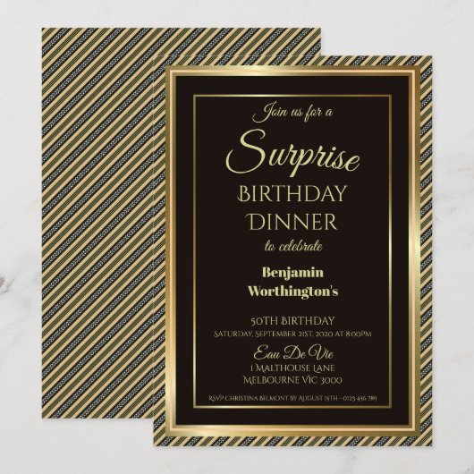Elegant Gold Lijst Surprise 50th Birthday Dinner Kaart (Voorkant / Achterkant)