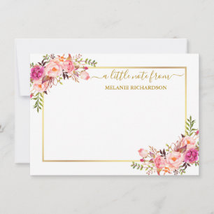 Elegant Gold Lijst Waterverf Roze bleekbloesem Notitiekaartje