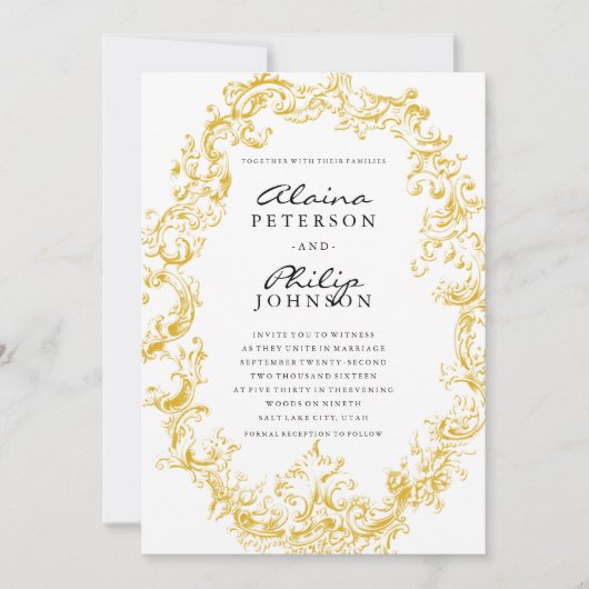 Elegant Gold Lijst Wedding Invitation Sjabloon Kaart (Voorkant)