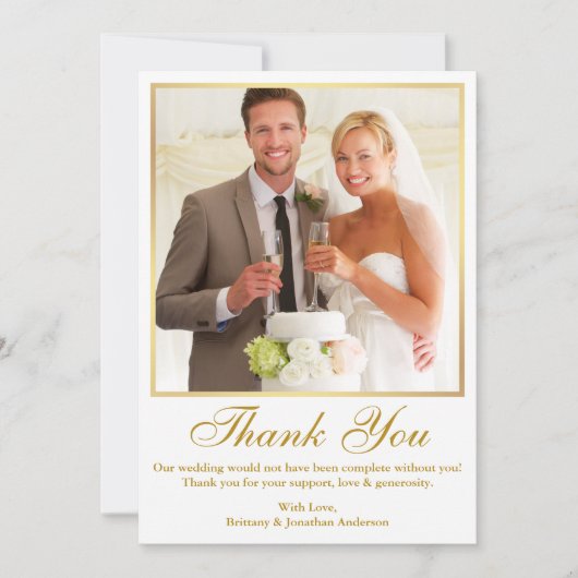 Elegant Gold Lijst Wedding Photo Bedankkaart (Voorkant)