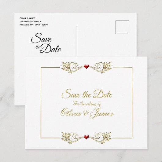 Elegant Gold Lijst Wedding Save the Date Aankondigingskaart (Voorkant / Achterkant)