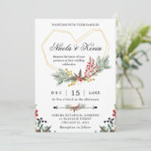 Elegant Gold Lijst & Winter Holly Foliage Wedding Kaart (Staand voorkant)