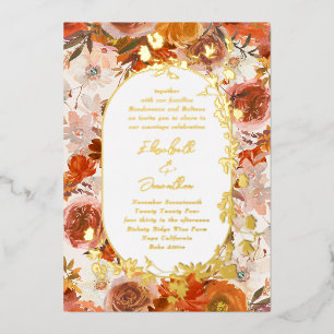 Elegant Gold Lijst Wreator Floral Abundance Weddin Folie Uitnodiging