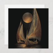 Elegant Gold Line Art Illustration of Longships Feestdagenkaart (Voorkant / Achterkant)