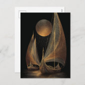 Elegant Gold Line Art Illustration of Longships Feestdagenkaart (Voorkant / Achterkant)