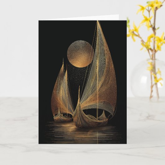 Elegant Gold Line Art Illustration of Longships Kaart (Gele Bloem)