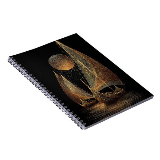 Elegant Gold Line Art Illustration of Longships Notitieboek (Rechterzijde)