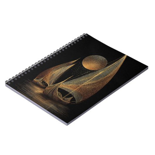 Elegant Gold Line Art Illustration of Longships Notitieboek (Linkerzijde)