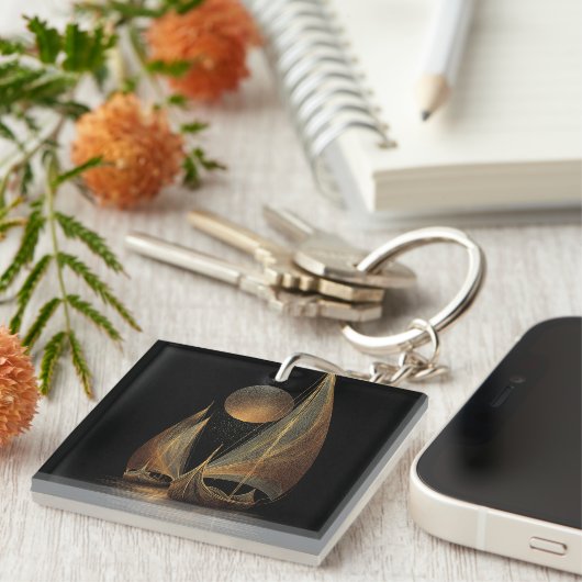 Elegant Gold Line Art Illustration of Longships Sleutelhanger (Voorkant Rechts)