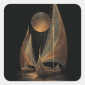 Elegant Gold Line Art Illustration of Longships Vierkante Sticker (Voorkant)