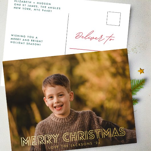 Elegant GOLD LINES Merry Kerstseries Foto Folie Feestdagen Briefkaart