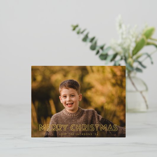 Elegant GOLD LINES Merry Kerstseries Foto Folie Feestdagen Briefkaart (Staand Voorkant)