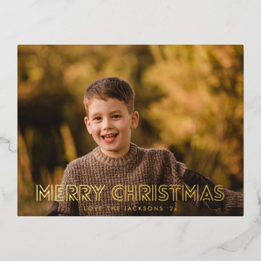 Elegant GOLD LINES Merry Kerstseries Foto Folie Feestdagen Briefkaart (Voorkant)