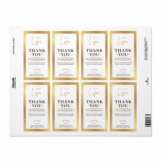 Elegant Gold Logo Business Order Bedankt Etiket (Full Sheet)