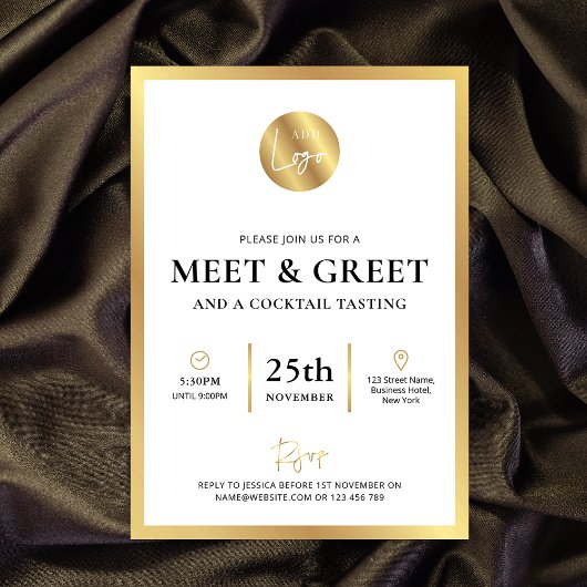 Elegant Gold Logo Networking Meet & Greet Event Kaart