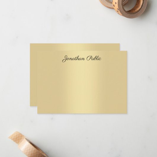 Elegant Gold look Modern handgeschreven script Notitiekaartje (Voorkant / Achterkant in situ)