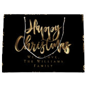 Elegant Gold look Script Black Happy Kerstmis Groot Cadeauzakje (Voorkant)