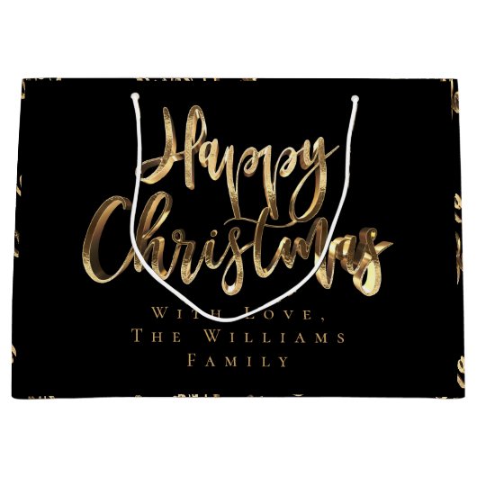 Elegant Gold look Script Black Happy Kerstmis Groot Cadeauzakje (Voorkant)