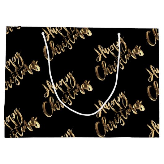 Elegant Gold look Script Black Happy Kerstmis Groot Cadeauzakje (Achterkant)