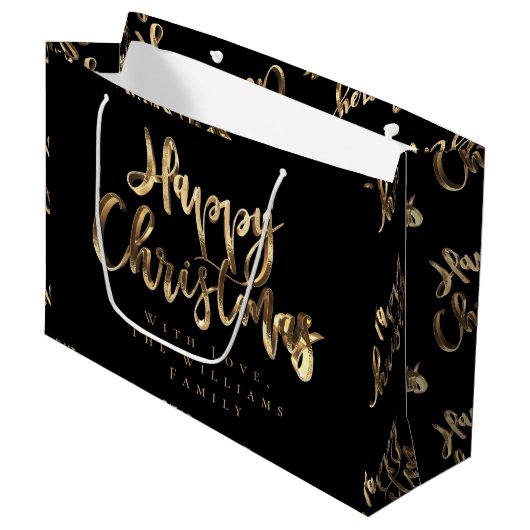 Elegant Gold look Script Black Happy Kerstmis Groot Cadeauzakje (Voorkant Gekanteld)