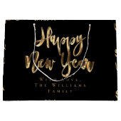 Elegant Gold look Script Black Happy Nieuwjaar Groot Cadeauzakje (Voorkant)