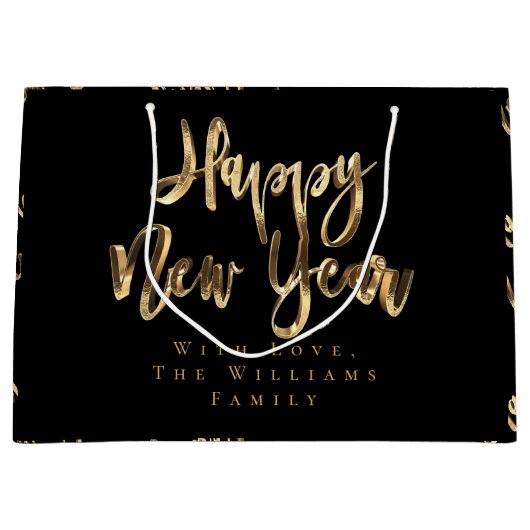 Elegant Gold look Script Black Happy Nieuwjaar Groot Cadeauzakje (Voorkant)