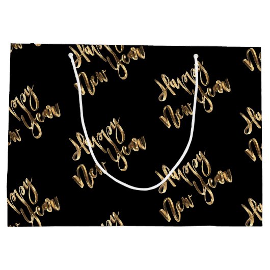 Elegant Gold look Script Black Happy Nieuwjaar Groot Cadeauzakje (Achterkant)
