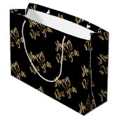 Elegant Gold look Script Black Happy Nieuwjaar Groot Cadeauzakje (Achterkant Gekanteld)