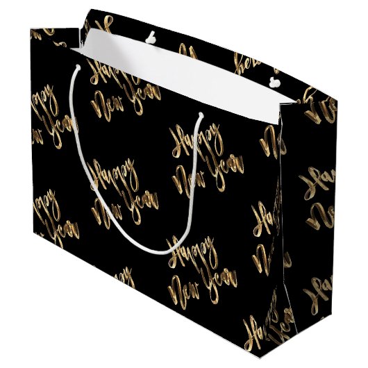 Elegant Gold look Script Black Happy Nieuwjaar Groot Cadeauzakje (Achterkant Gekanteld)