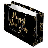 Elegant Gold look Script Black Happy Nieuwjaar Groot Cadeauzakje (Voorkant Gekanteld)