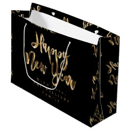 Elegant Gold look Script Black Happy Nieuwjaar Groot Cadeauzakje
