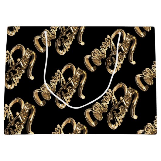 Elegant Gold look Script Black Merry kerst Groot Cadeauzakje (Voorkant)