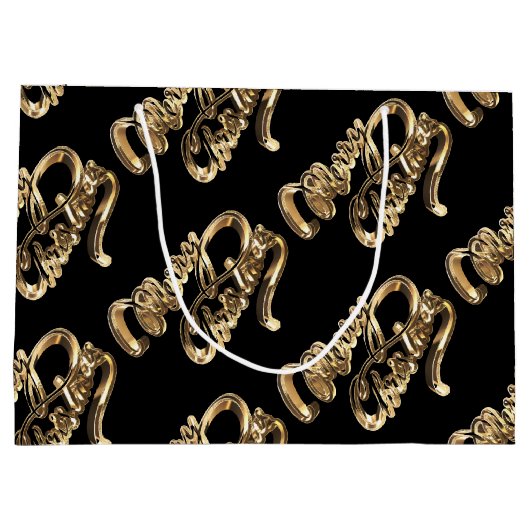 Elegant Gold look Script Black Merry kerst Groot Cadeauzakje (Achterkant)