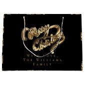 Elegant Gold look Script Black Merry kerst Groot Cadeauzakje (Voorkant)