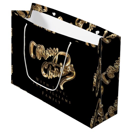 Elegant Gold look Script Black Merry kerst Groot Cadeauzakje (Voorkant Gekanteld)