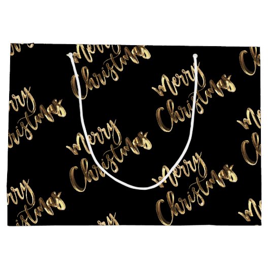 Elegant Gold look Script Black Merry kerst Groot Cadeauzakje (Achterkant)