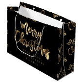 Elegant Gold look Script Black Merry kerst Groot Cadeauzakje (Voorkant Gekanteld)