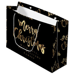 Elegant Gold look Script Black Merry kerst Groot Cadeauzakje