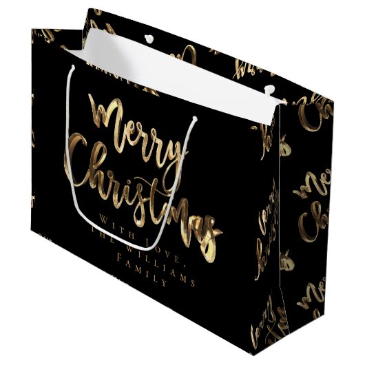 Elegant Gold look Script Black Merry kerst Groot Cadeauzakje (Voorkant Gekanteld)