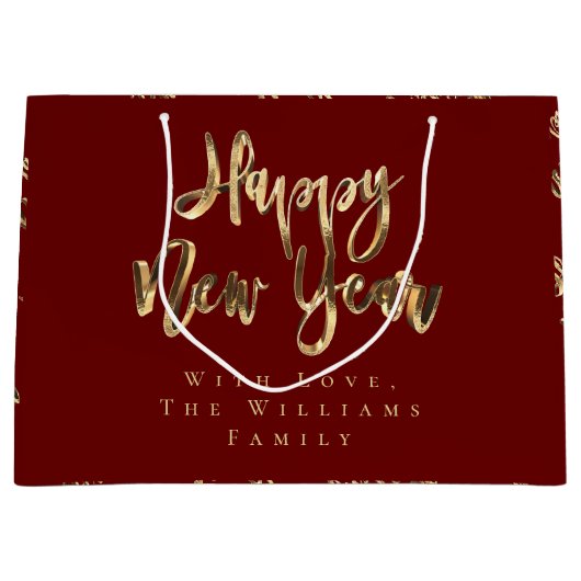 Elegant Gold look Script Happy Nieuwjaar rood Groot Cadeauzakje (Voorkant)