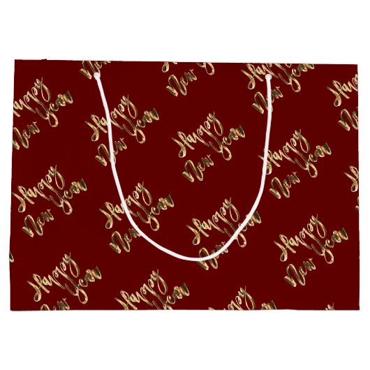 Elegant Gold look Script Happy Nieuwjaar rood Groot Cadeauzakje (Achterkant)