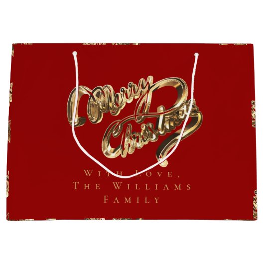 Elegant Gold look Script Merry-kerstrood Groot Cadeauzakje (Voorkant)