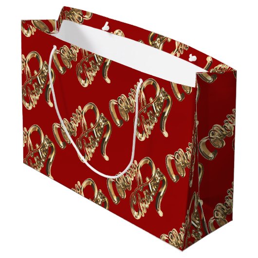 Elegant Gold look Script Merry-kerstrood Groot Cadeauzakje (Achterkant Gekanteld)