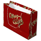Elegant Gold look Script Merry-kerstrood Groot Cadeauzakje (Voorkant Gekanteld)