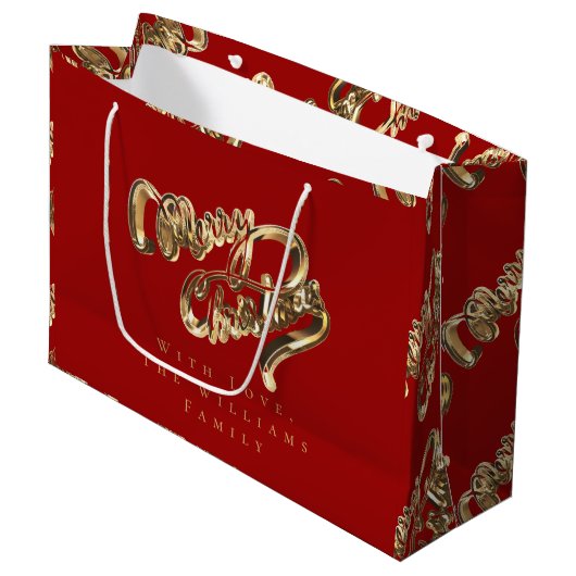 Elegant Gold look Script Merry-kerstrood Groot Cadeauzakje (Voorkant Gekanteld)