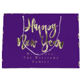 Elegant Gold Look Script Paarse Gelukkig Nieuwjaar Groot Cadeauzakje (Voorkant)