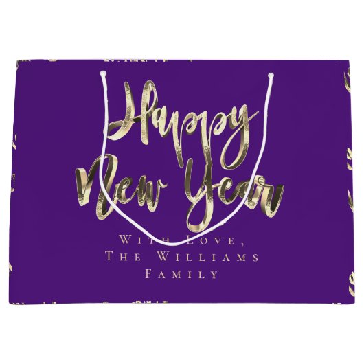 Elegant Gold Look Script Paarse Gelukkig Nieuwjaar Groot Cadeauzakje (Voorkant)