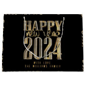 Elegant Gold Look Script Zwart Gelukkig Nieuwjaar  Groot Cadeauzakje (Voorkant)